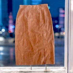 Vintage 100% Caramel Leather Suede Maxi Skirt Size 16